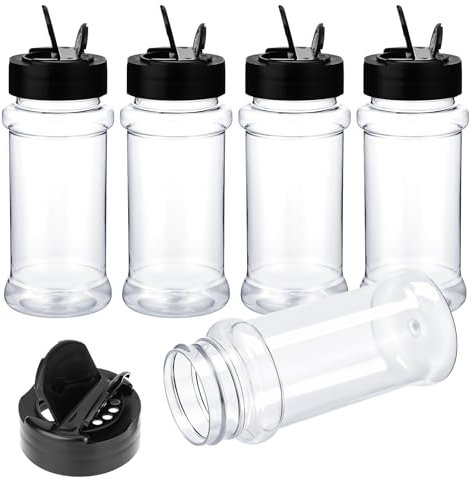 BOHUIZ 5 Pcs Spice Jars with Lids, 3oz Round Plastic Spice Jars with Shaker Lids, 90ml Kitchen Containers Clear Empty Spices Bottles to Pour or Shake for Spices, Powders, Peppers, Salt