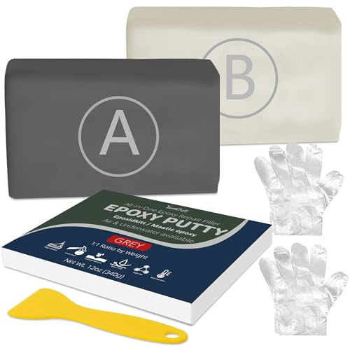 Mastic Epoxy Gris 340g Pâte à Réparer Bicomposant – Colle Époxy Imperméable Sous L'Eau pour Réparations, Collages, Rebouche, Sculpter, Modélisation sur Métal, Plastique, Pierre, Céramique, Bois