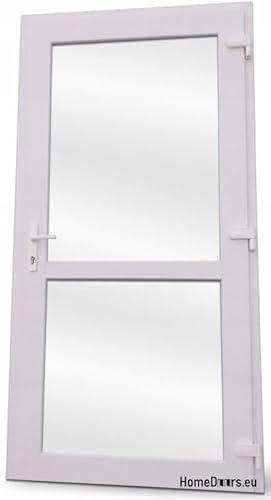 Porta di casa in plastica, 100 x 200 cm, DIN destra, porta d'ingresso secondaria con vetri di sicurezza, set completo per negozio, garage, casa, porta d'ingresso con serratura a 4 punti e accessori