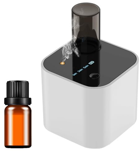 Difusor sin agua para aceites esenciales, difusor de aroma inalámbrico con 10 ml de aceites de té blanco, mini difusor de coche con batería, difusión cíclica de fragancia, 3 modos, alcance de 100 m²