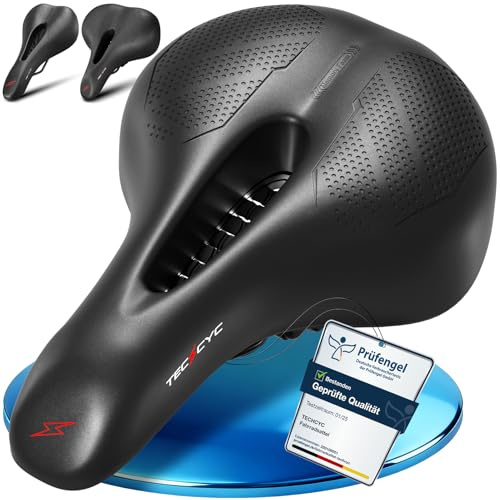 TECHCYC Sella per Bicicletta, Sella Bici Comoda con Sospensioni pneumatiche, Sella in Gel Ergonomica, per Mountain Bike/MTB/Biciclette Pieghevoli, Sella Bici con Attrezzo
