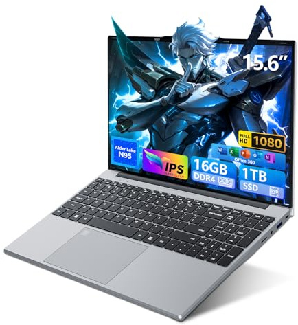 MOGIKK Ordenador Portátil 15,6 Pulgadas con Office 365, 16GB RAM 1 TB SSD Celeron N95, PC Portátil 1920 * 1080 FHD WiFi5, Computadora Portátil con Touch ID y Teclado retroiluminado de tamaño Completo