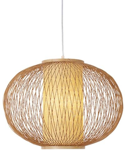 HAIIQU Lampada A Sospensione Intrecciata Di Forma Ovale Lampada A Sospensione In Bambù E Rattan Lampada A Sospensione Soffitto Intrecciata A Mano Con Doppio Strato Di Cesto Lampada A Asiatica