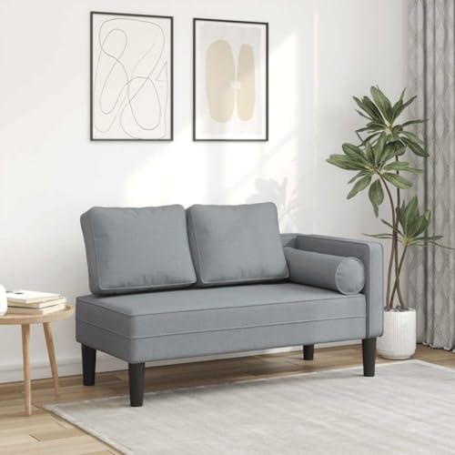 Augerqir schäslong ljusgrå med kudde, 116,5 x 62 x 57,5 cm tyg polyester skum massivt trä recamiere, för vardagsrum sovrum kontor för avkoppling