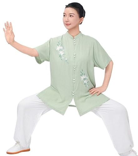 Tai Chi-kostym dam bomull linne Tai Chi uniform – andningsbar baduanjin övningsset