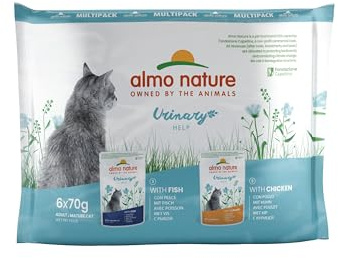 Almo Nature Holistic Functional-Urinary Help avec Poisson et avec Poulet. Nourriture Humide pour Chats Adultes avec des Sensibilités Urinaires. Alimentation complète en sachets fraîcheur – 6 x 70g