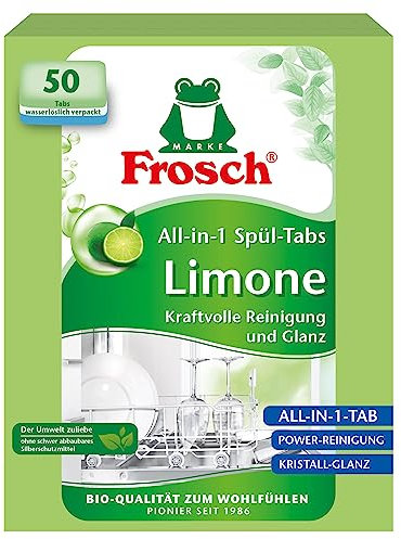 Frosch Limonen Geschirrspül-Tabs, umweltfreundlich, mit wasserlöslicher Folie, für die tägliche Reinigung von Besteck und Geschirr, 50 Tabs, 50 stück