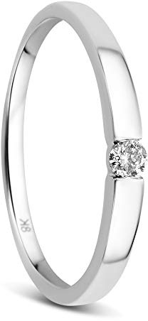 OROVI Verlobungsring Damen -8K (333) Weißgold – Diamant Ring, Ring Gold mit natürlichem Diamant in Spannfassung, Hypoallergener Goldring, Schmuck Damen, Goldschmuck, inkl. edler Schmuckbox (Größe 60)