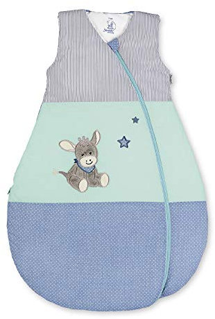Sterntaler Funktionsschlafsack für Kleinkinder, Esel Emmi, Ganzjährig, Wärmeregulierung, Reißverschluss, 80 cm, Blau/Mehrfarbig