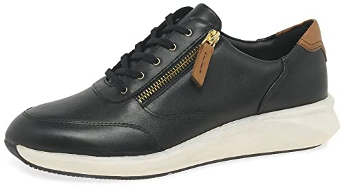 Clarks Womens Un Rio Zip Sneaker, Black Black Leather, 4 UK