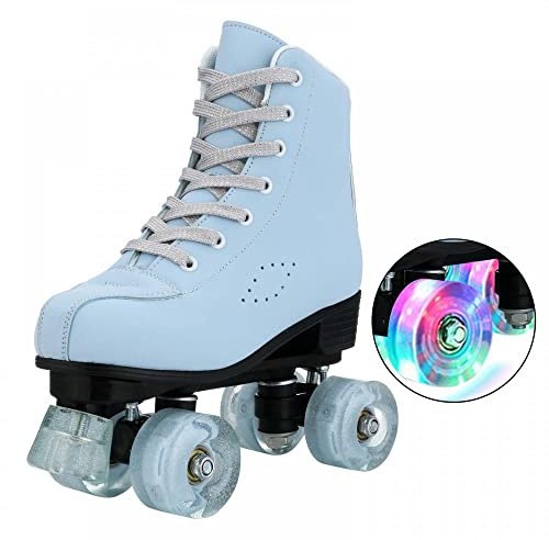 XUDREZ Women's SkyBlue Frosted Material Roller Skates, Classic Double-Row High-top for Beginner, Indoor Outdoor Use (US: 6)