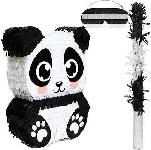 BIRCHIO Pinata Panda Pinata Avec Un Bandeau Et Une Chauve-Souris (44 x 34 x 10 cm), Parfait Pour Enfants, Anniversaire, Fêtes, Décoration