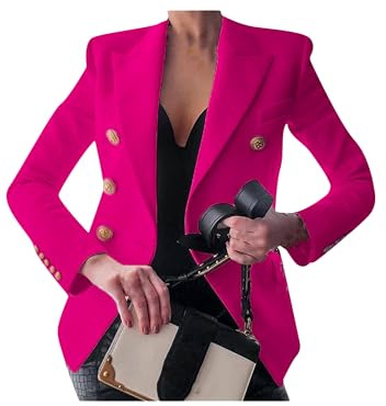 EFOFEI Damen Revers Open Front Anzug Mantel Solid Color Anzug Kostüm Casual Arbeit Büro Blazer Rose Rot L