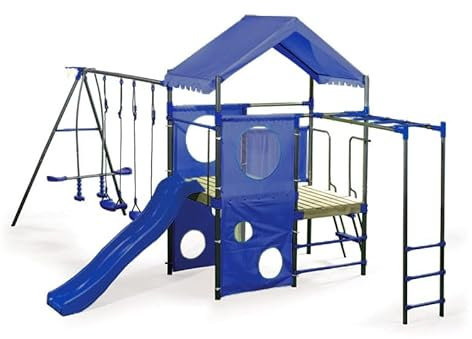 4IQ Kinder Klettergerüst Outdoor - Spielturm mit Rutsche und Schaukel - Spielplatz für Garten - Kletterturm Outdoor - Spielhaus mit Rutsche - Kinderspielplatz Outdoor Garten - Satz enthält Bodenanker