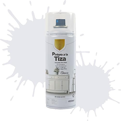 Etrexonline Pintura en Spray Ultra Mate a la Tiza, Chalk Paint Spray, Ideal para Metal,Madera y Cerámica, Acabado de Estilo Vintage - Color Blanco puro (400ml, 1 Unidad)