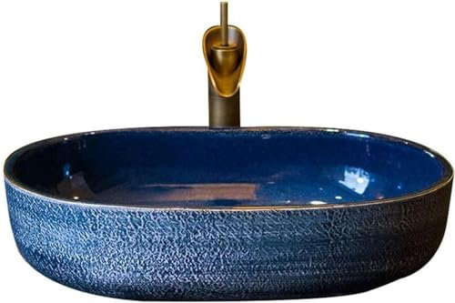 SONAXO Resin Washbasin, Natural Stone Oval Built-in Vintage Washbasin Sink Ceramic Container Hotel Splash-proof Washbasin for Bathroom