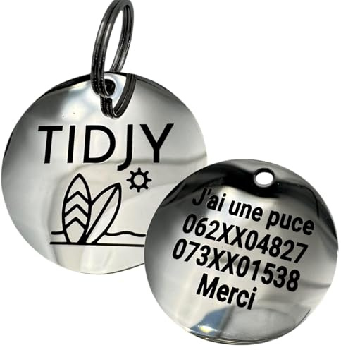 UNIKTAG Médaille personnalisable pour chiens et chats, médaillon en acier gravé, 18 polices 40 motifs et 3 tailles, étiquette d'identification pour animaux (Argent, 20mm)