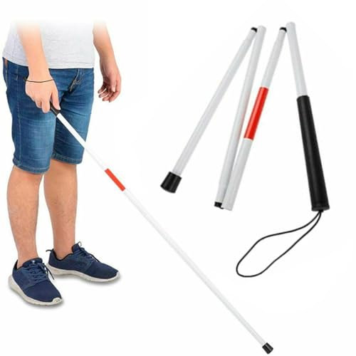 Bastone Cieco,Bastone Pieghevole,Bastone Cieco Pieghevole,Bastone Non Vedenti,Bastone da Passeggio Pieghevole in Alluminio Regolabile,Bianco (ordinario)