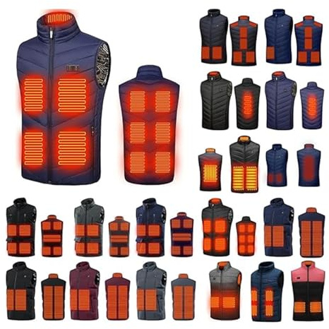 EMATOP Gilet Riscaldabile da Uomo e Donna, Caldo Invernale, Elettrico, per Lo Sport, Leggero, Senza Maniche, per Esterni, Con Colletto Alto, Regolabile, Temperatura, 02-Blu, XXL