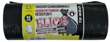 17/85 Sacchi spazzatura colore NERO, misura 50x70 cm, Capacità 40 Litri, Sacchetti per Raccolta differenziata sacchetti immondizia super resistenti (85 sacchetti)