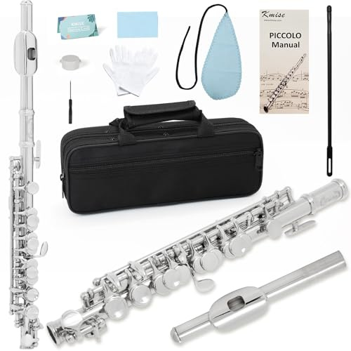 Kmise Closed Hole C Piccolo, Professional Nickel Silver Body with Bronze Finish, Includes Gig Bag, Manual and Cleaning Kit, for Beginners and School Bands (Nickel Plated)