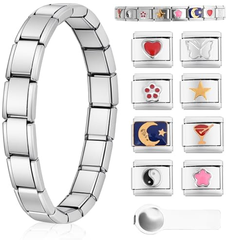 Ouxayapl Italian Charm Bracelet Gold Italian Charms Set di bracciali fai da te con moduli rimovibili per braccialetti da 9 mm, braccialetti con charm italiani in oro con strumento di apertura per