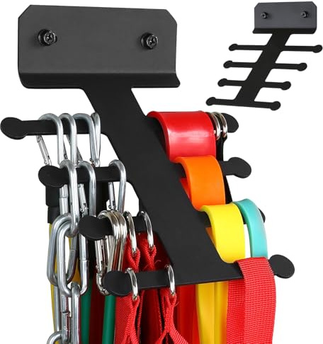 Soporte para banda de dominadas, marco negro de 20,3 x 15,2 cm, organizador de pared multiusos para rodillos de espuma, cadenas, cinturones, cuerdas, construcción duradera, espacio de desorden |