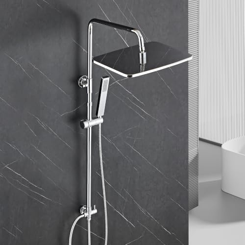 Görbach Duschsystem i rostfritt stål utan armatur, krom, regnduschset, vattenbesparande, höjdjusterbar duschstång 74–114 cm, XXL-huvuddusch 35 x 25 cm
