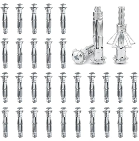 CRCFSUK 50 Stück Hohlraumdübel Metall-M4x32mm Hohlwanddübel Verzinkt Metalldübel Spreizdübel für Befestigungen in Gipskartonplatten, Hohlwände, Spanplatten