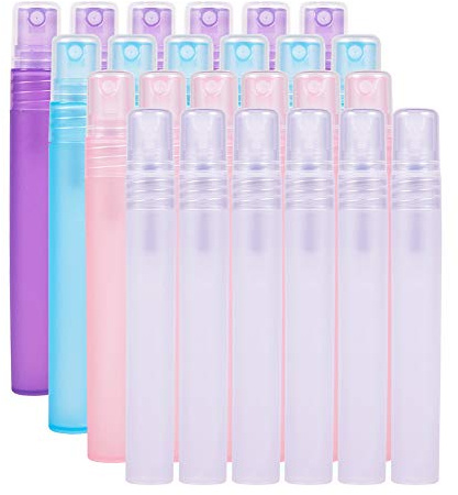Benecreat 24-pack 10 ml (0,34 oz) påfyllningsbara och återanvändbara gödsel mini sprayflaskor pulverpumpar travel tom matta plastflaskor för rengöring av sprayer, alkohol, dofter