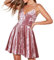 R.Vivimos Autumn Winter Women's Velvet Party Sexy Backless Mini Dress V Neck Spaghetti Strap Sleeveless Short Dress(Medium,Pink)