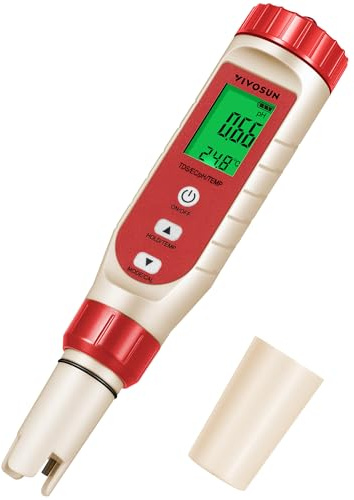 VIVOSUN 4-in-1 Digitales pH-Messgerät mit pH- / TDS- / EC-/ Temperatur-Funktion, 0-14pH Messbereich, ±0,1pH hohe Genauigkeit Wasserqualitätstester für Hydroponik, Haushalt, Trinkwasser und Aquarium