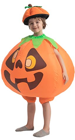 Spooktacular Creations Inflatable Halloween Costume Child Pumpkin Costume with a Hat Inflatable Pumpkin for Halloween Dress Up Party