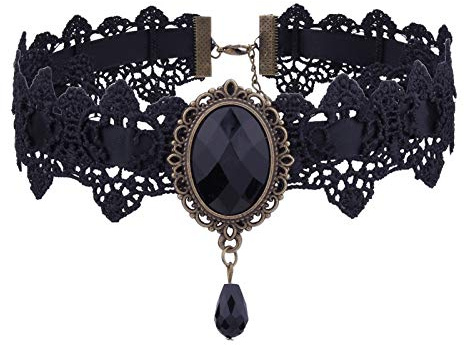 Gilieyer Collier Ras Du Cou En Dentelle, Accessoire De Fête De Mariage Punk Rock Gothique Lolita Rétro Victorien Vampire Punk Pendentif Collier Noir Chocker Bijoux pour Femmes Halloween, Métaux non