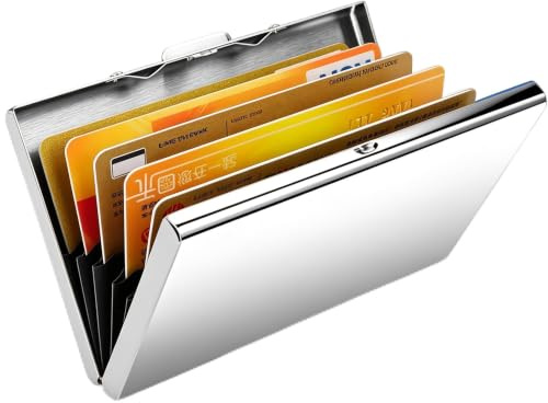 NTEK Slim Aluminum RFID Card Holder, Ultra-Thin Stainless Steel Card Wallet, Men Credit Card Holder Wallet, Men & Women Best Card Protector with 6 Slots (Sliver)