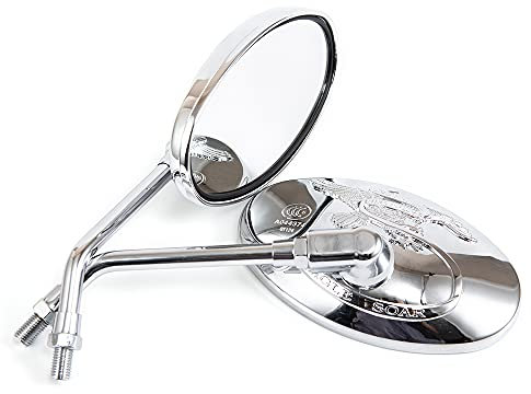 APEBAZY Universal Motorradspiegel Oval Chrom Rückspiegel 10MM Motorrad Seitenspiegel für xt 600 virago 125 535 1100 vmax 1200