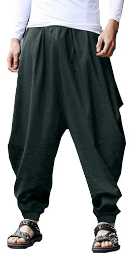 YAOHUOLE Herren Casual Hippie Haremshose Baggy Haremshose Herren Leinen Dunkelgrau L