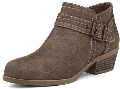 mysoft Women's Ankle Boots Low Chunky Stacked Heel Comfortable Round Toe booties with Side Zipper Shoes