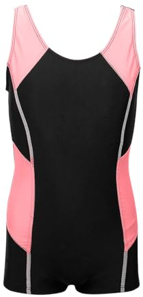 Maillot De Bain Short Enfant Fille 1 Piece 7-14 Ans Tropical Maillot De Bain Shorty Adolescente Fille Une Pièce Pas Cher Natation Piscine Sport Vacances Plage Monokini (Black, 11-12 Ans)