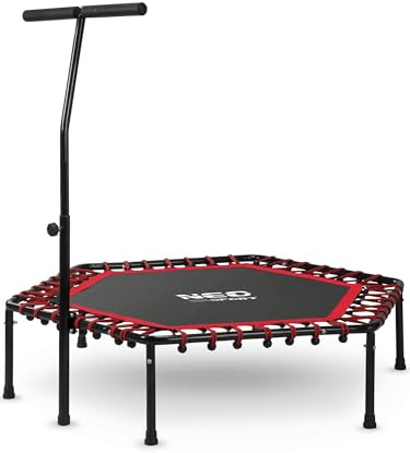 Neo-Sport Trampolino fitness piccolo con manico regolabile in altezza, mini trampolino per adulti, diametro 127 cm fino a 100 kg, mini rampolin per interni ed esterni, rosso