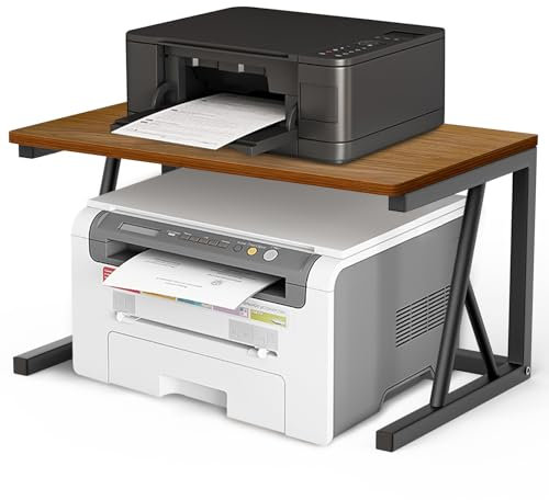 samsto Druckerständer Schreibtisch - Druckertisch Schwarz Metall - Druckerregal Holz Platzsparend im Büro Zuhause - 48 x 30 x 27cm