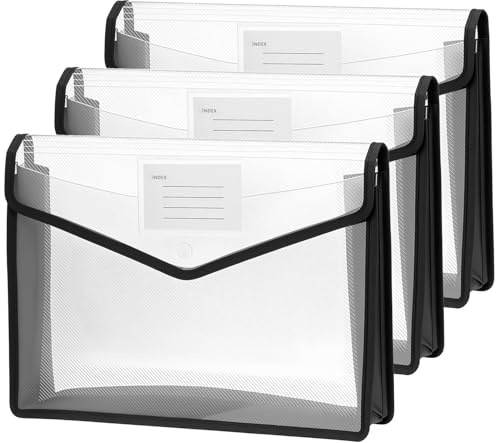 QWORK® 3 piezas A4 carpeta de plástico, carpeta impermeable para documentos, carpetas de gran capacidad para la escuela, la oficina y el hogar