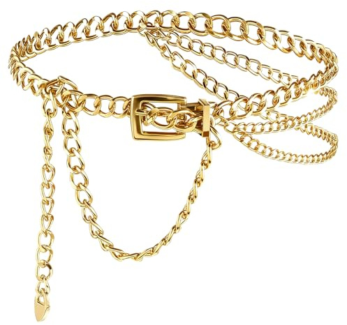 Gold Waist Chain Belt for Women, Adjustable Gold Chain Belts Multilayer Stylish Metal Body Belly for Girls Dresses, Jeans, Skirts, Trousers
