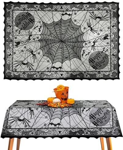 XIMEY Mantel Halloween Tela, Mantel de Telaraña de Halloween Negro Decoración, Mantel Mesa Rectangular (Telaraña Grande)