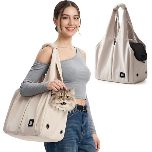 ALLSOPETS Borsa per Cani Taglia Piccola, Marsupio per Cani Traspirante e Comodo, Borsa Cane Portatile per Gatti con Gancio per Guinzaglio, Ideale per Viaggi e Campeggio (Beige Crema)