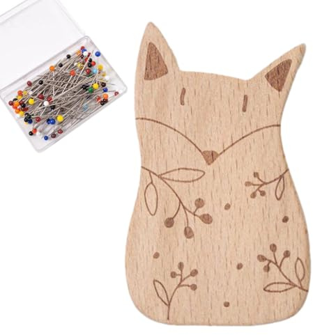 Porta aghi magnetico - Simpatico puntaspilli magnetico in legno | Puntaspilli multiuso con 100 aghi e porta graffette a forma di cartone animato per quilting, sartoria, modifiche e artigianato