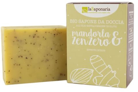 La Saponaria | Sapone da doccia mandorla e zenzero, Sapone doccia solido rigenerante ed equo solidale, 100g