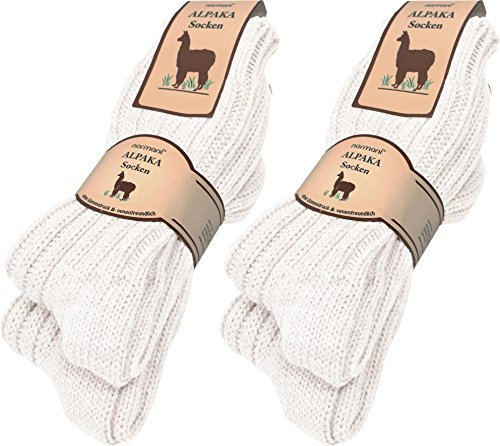 normani 4 Paar sehr Dicke Flauschige warme Alpaka Socken - mit Alpakawolle Farbe Wollweiß Größe 43/46