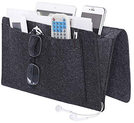 MaoXinTek Betttasche, Filz Bett Caddy Organizer zum Einhängen Nachttisch Tasche Sofa-Bett Dicke Filz mit Kabellöchern Anti-Rutsch für Buch, Zeitschriften, iPad, Handy, Fernbedienung, Dunkelgrau