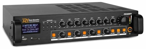 Power Dynamics PDV360MP3 Amplificateur Mixeur 100V 4 Zones - 360W, USB, SD, MP3, Bluetooth, Tuner FM, Canal Micro, Contact 24V pour Alarme Incendie, Idéal pour Tout Lieu à Sécuriser